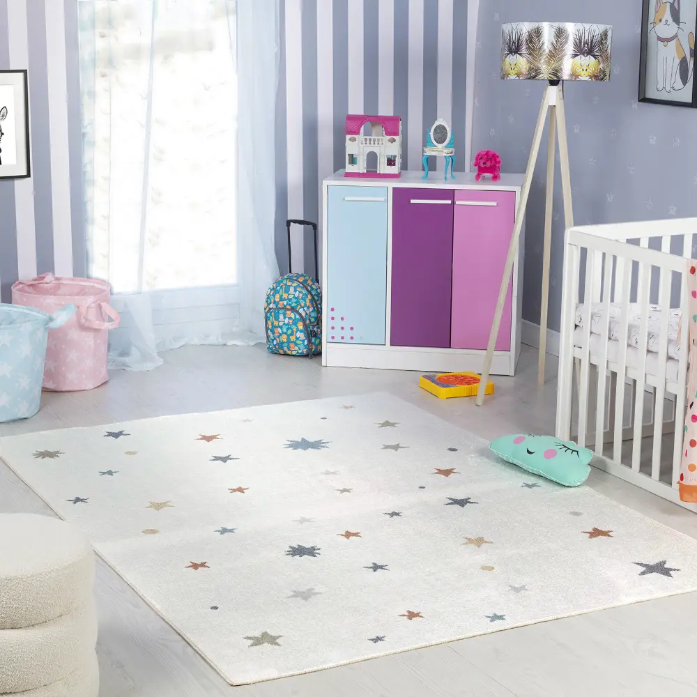 Stella Kids Machine Washable Multicolour/Beige Bedroom Rug