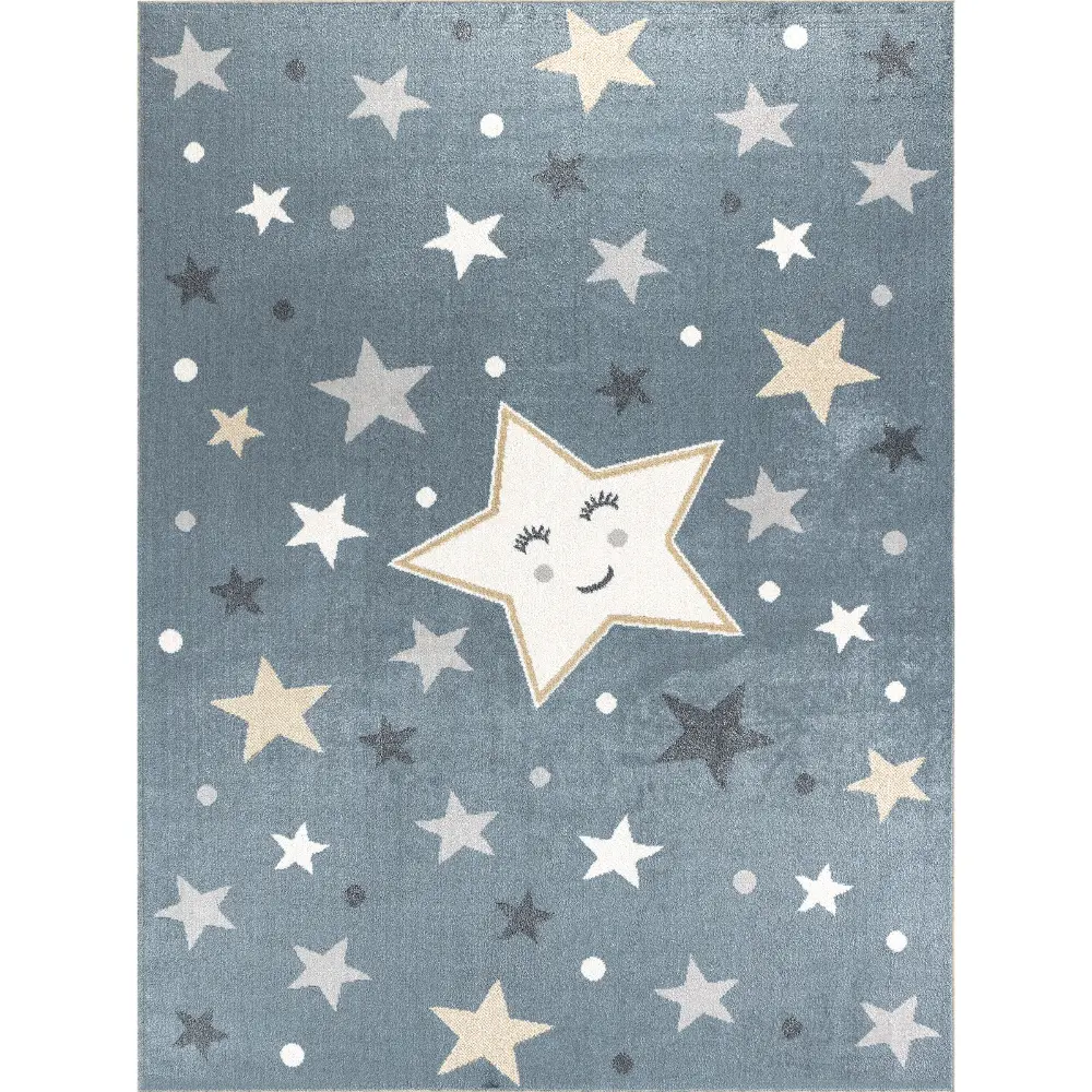 Supermama Kids Machine Washable Blue/Beige Bedroom Rug - Image 13