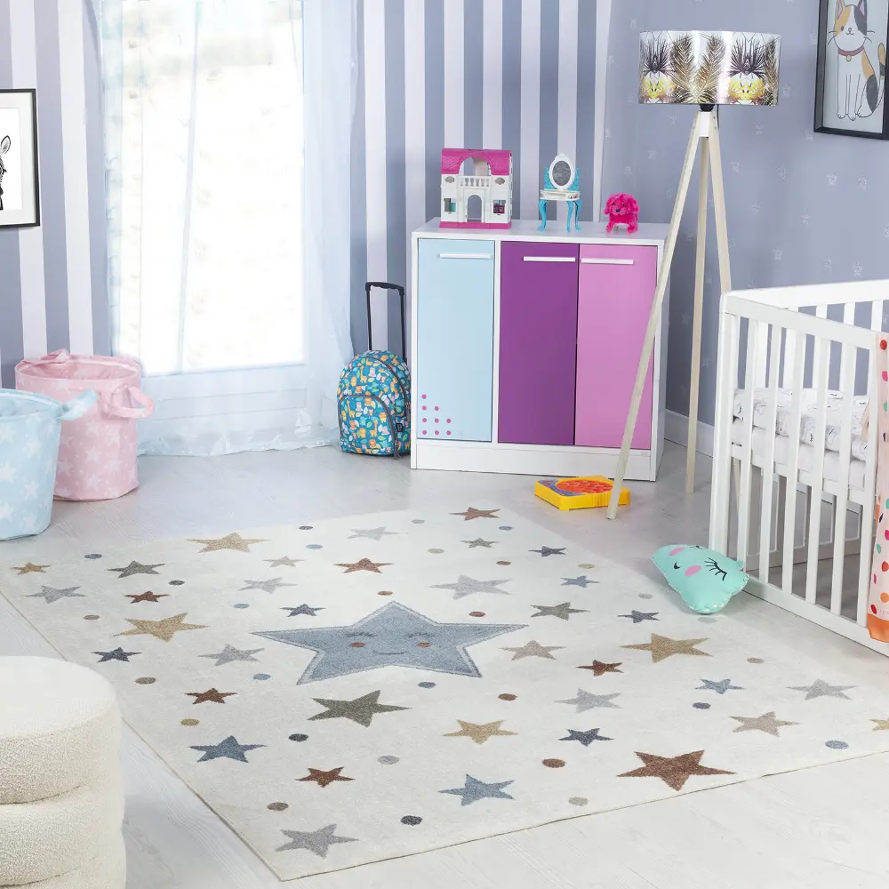 Supermama Kids Machine Washable Multicolour/Blue BedroomRug