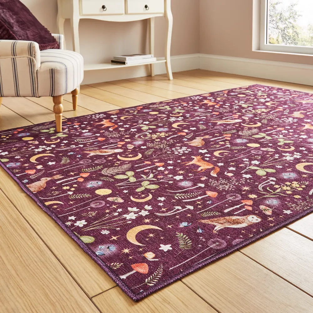 Catherine Lansfield Twilight Animals Plum - Washable