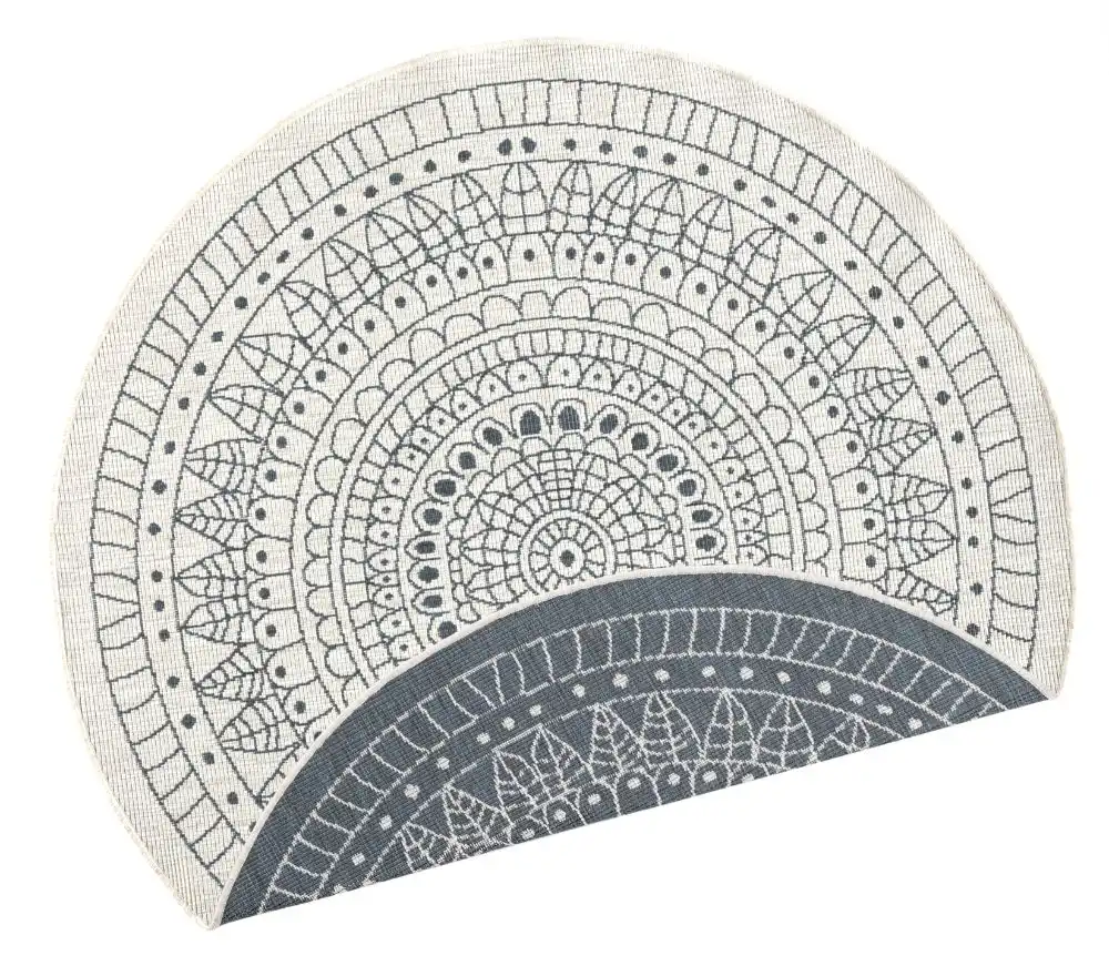 Twin Reversible Circles Indoor Outdoor 103143 Grey Cream Rug - Image 2