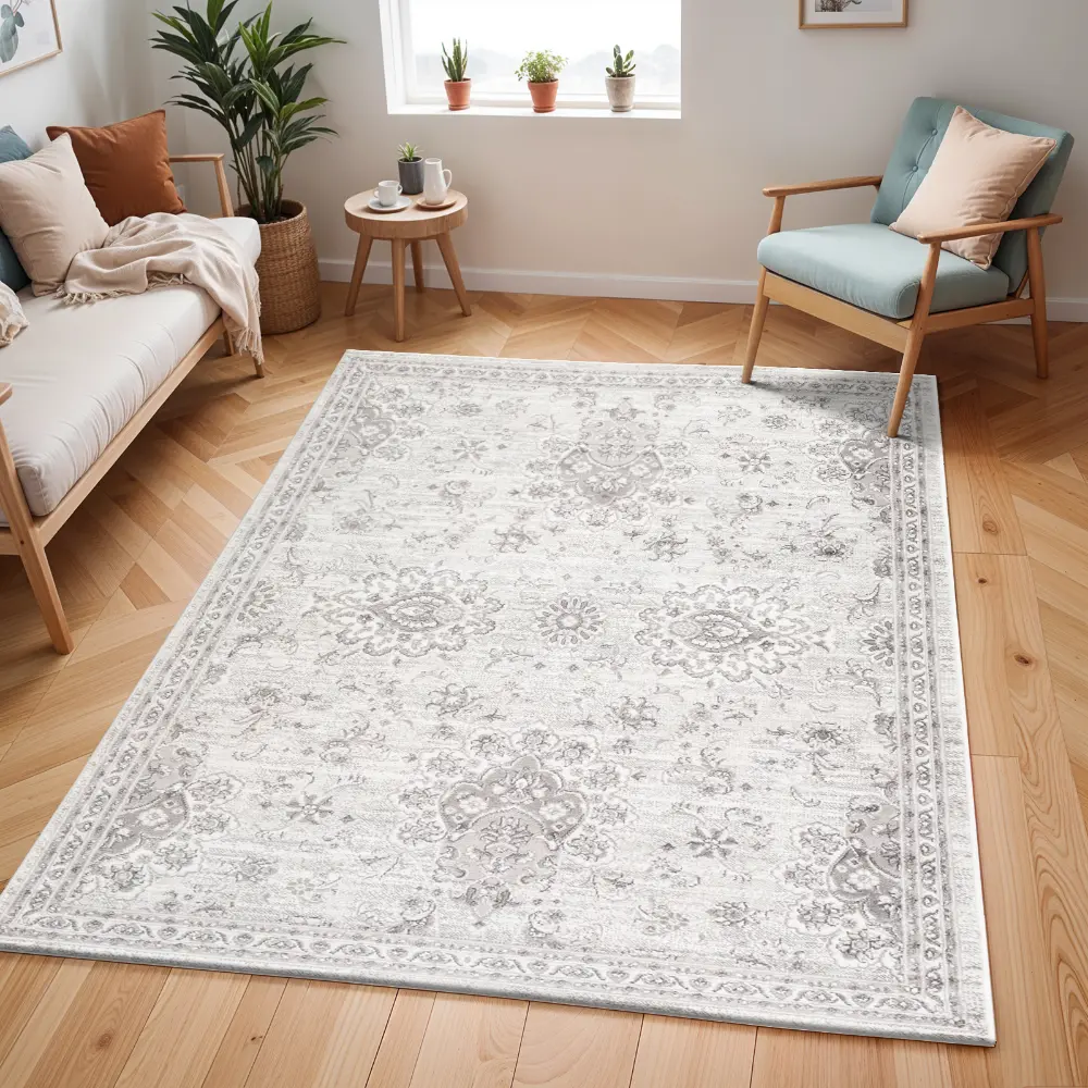 Urmi Vintage Oriental Boho Light Grey Rug