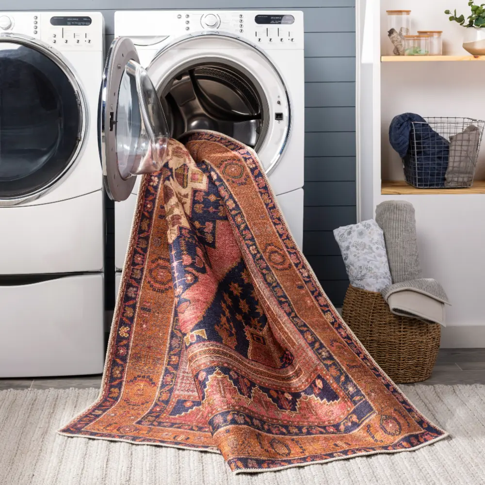Valentina Machine Washable Traditionnal Boho Coral Rug - Image 6