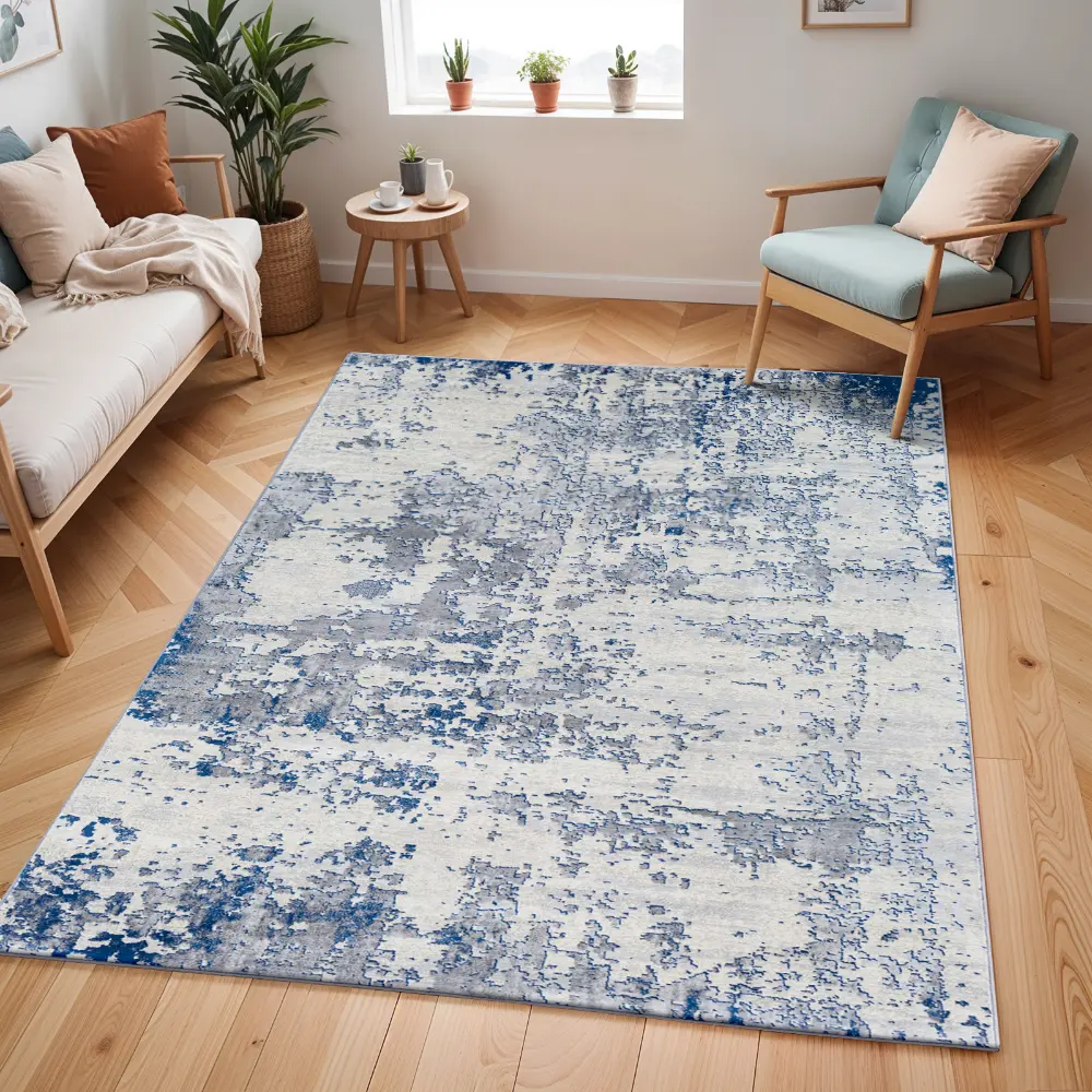Victoire Abstract Modern Marble Dark Blue Rug - Image 6