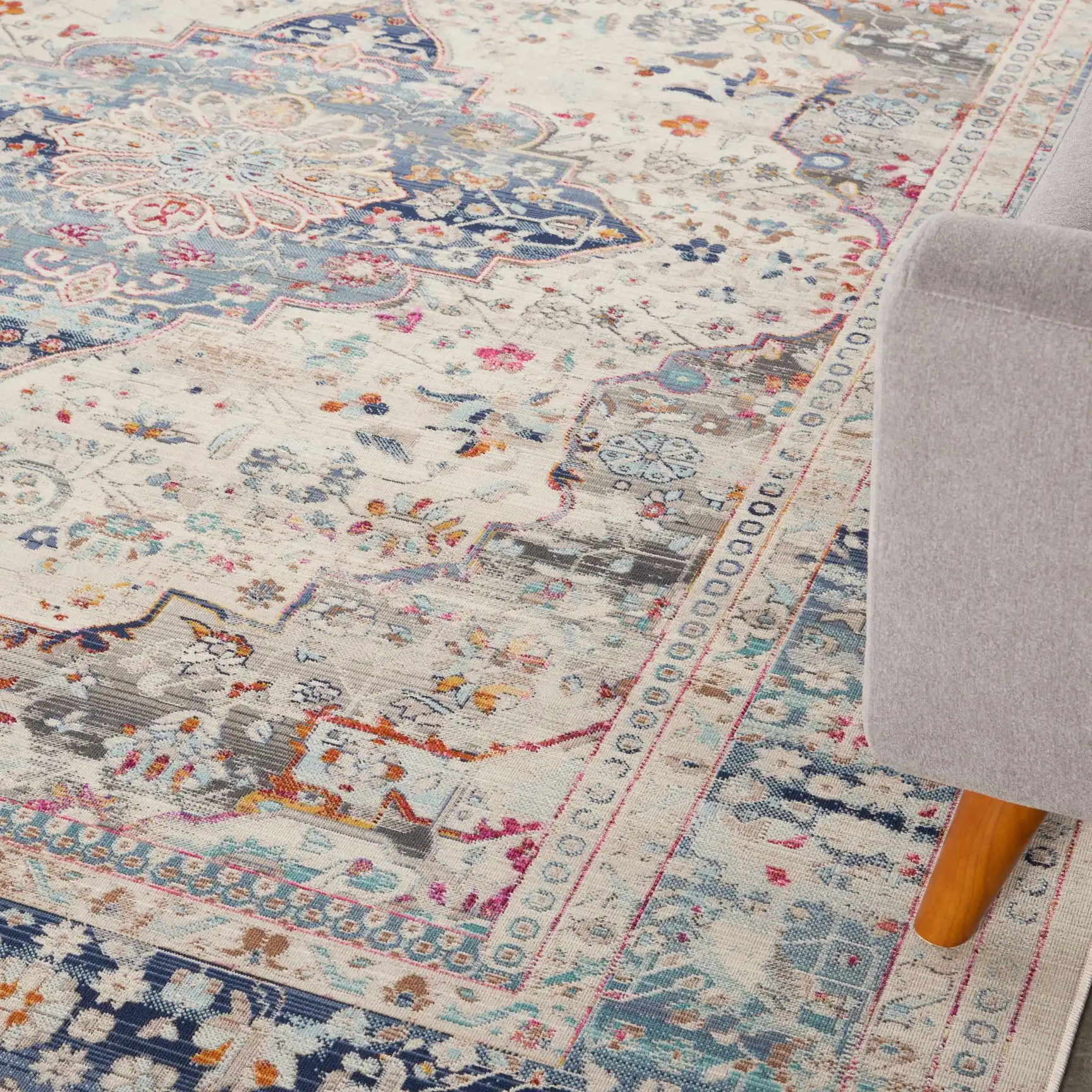 Vintage Kashan VKA07 Ivory Blue Rug - Image 3