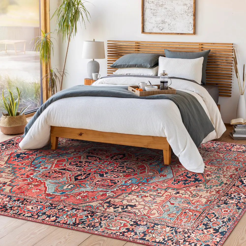 Viorica Vintage Oriental Boho Bright Red/Navy/Wheat/Ice Blue/Grass Rug