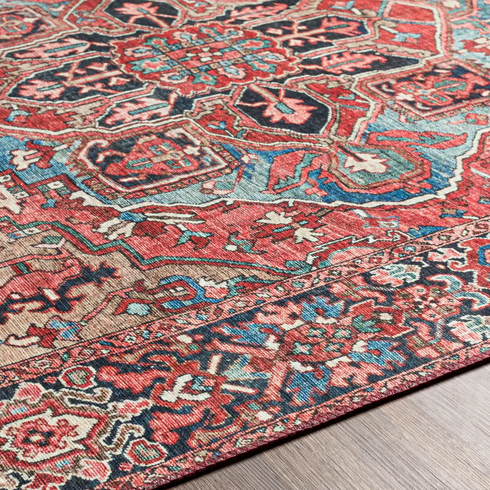 Viorica Vintage Oriental Boho Bright Red/Navy/Wheat/Ice Blue/Grass Rug - Image 13