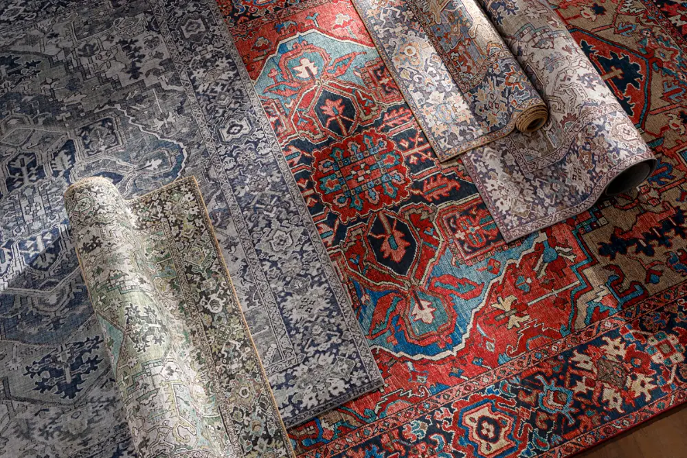 Viorica Vintage Oriental Boho Bright Red/Navy/Wheat/Ice Blue/Grass Rug - Image 6