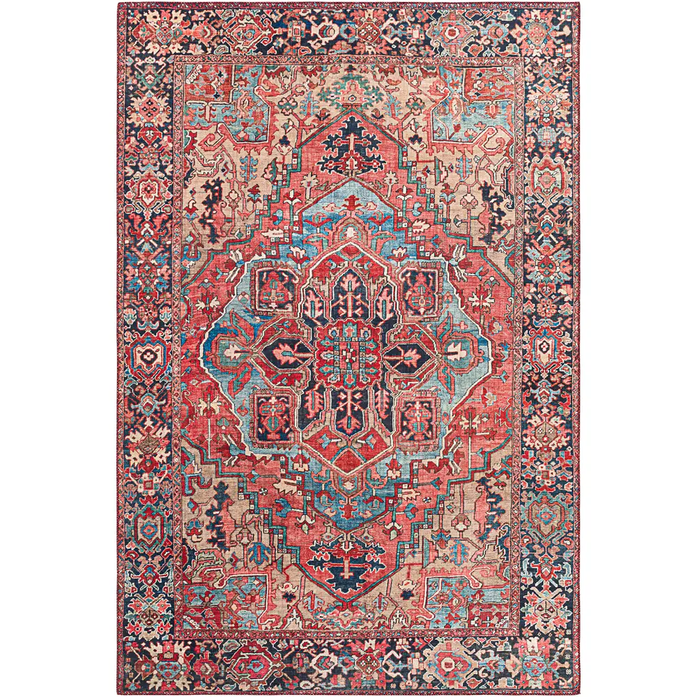 Viorica Vintage Oriental Boho Bright Red/Navy/Wheat/Ice Blue/Grass Rug - Image 8