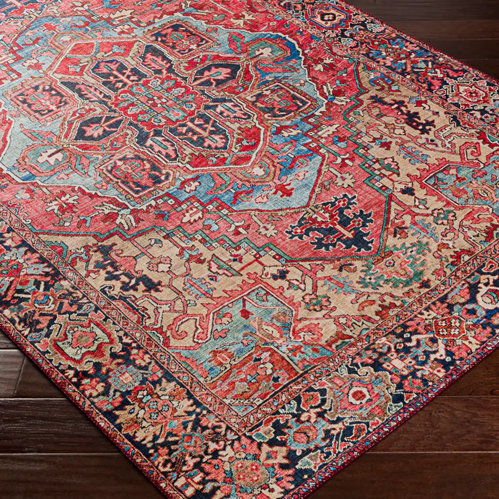 Viorica Vintage Oriental Boho Bright Red/Navy/Wheat/Ice Blue/Grass Rug - Image 9