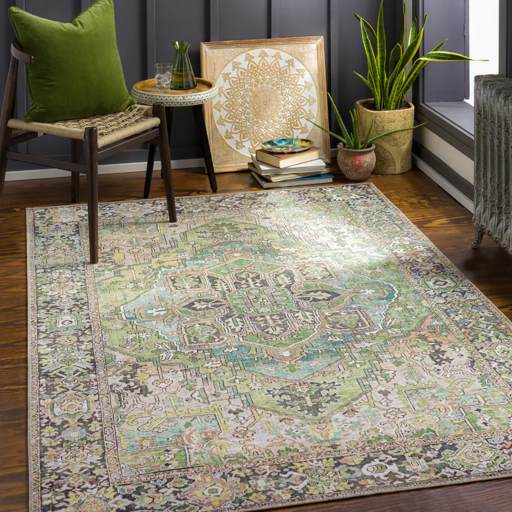 Viorica Vintage Oriental Boho Dark Green Rug - Image 2