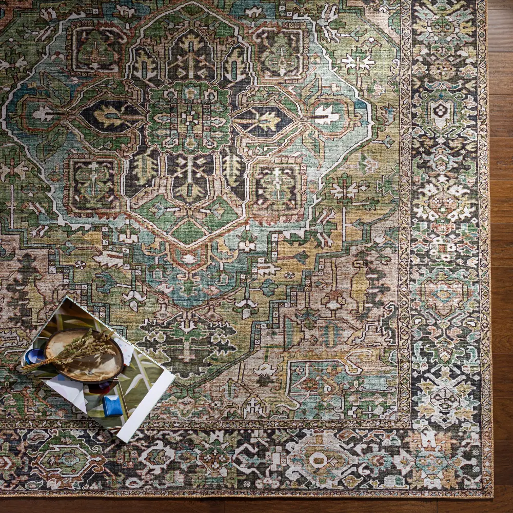 Viorica Vintage Oriental Boho Dark Green Rug - Image 5
