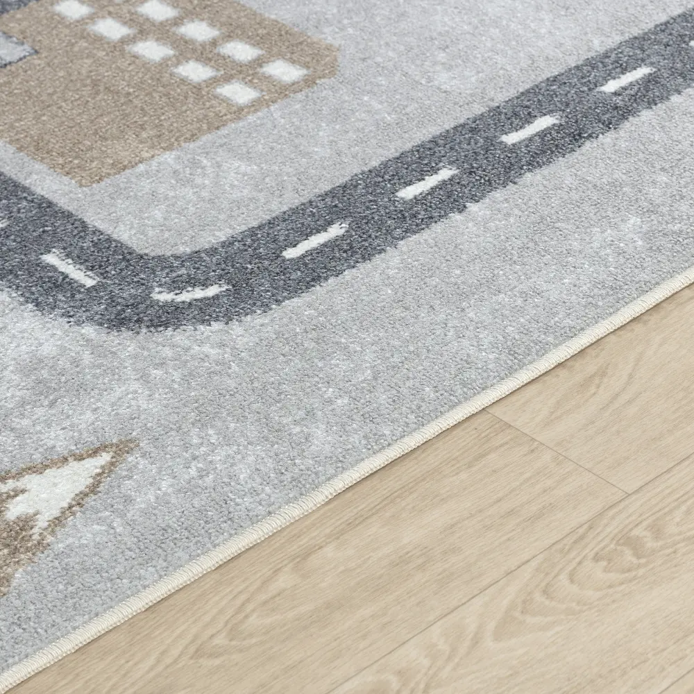 Vroomville Kids Machine Washable Blue/Grey Bedroom Rug - Image 2