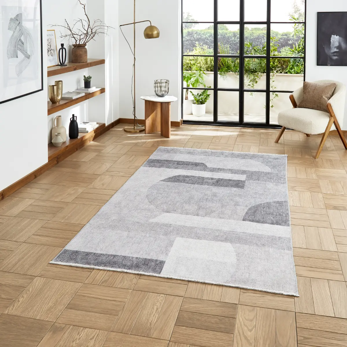 Whisper H1068 Grey Modern Washable Rug