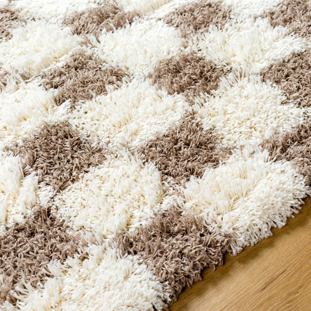 Willa Shaggy Modern Plush Pile Brown Checkered Rug - Image 4
