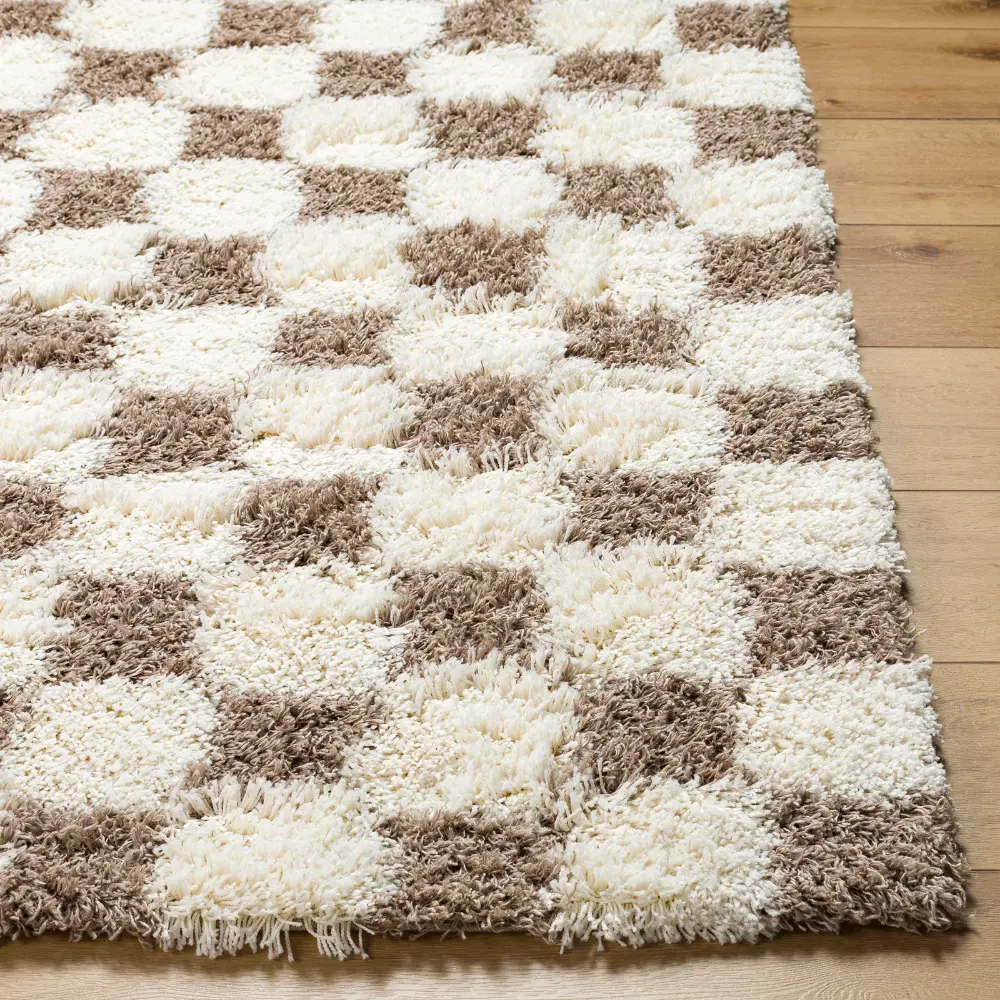Willa Shaggy Modern Plush Pile Brown Checkered Rug - Image 6