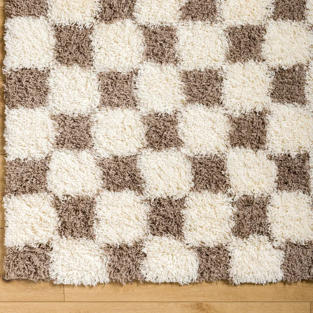 Willa Shaggy Modern Plush Pile Brown Checkered Rug - Image 7
