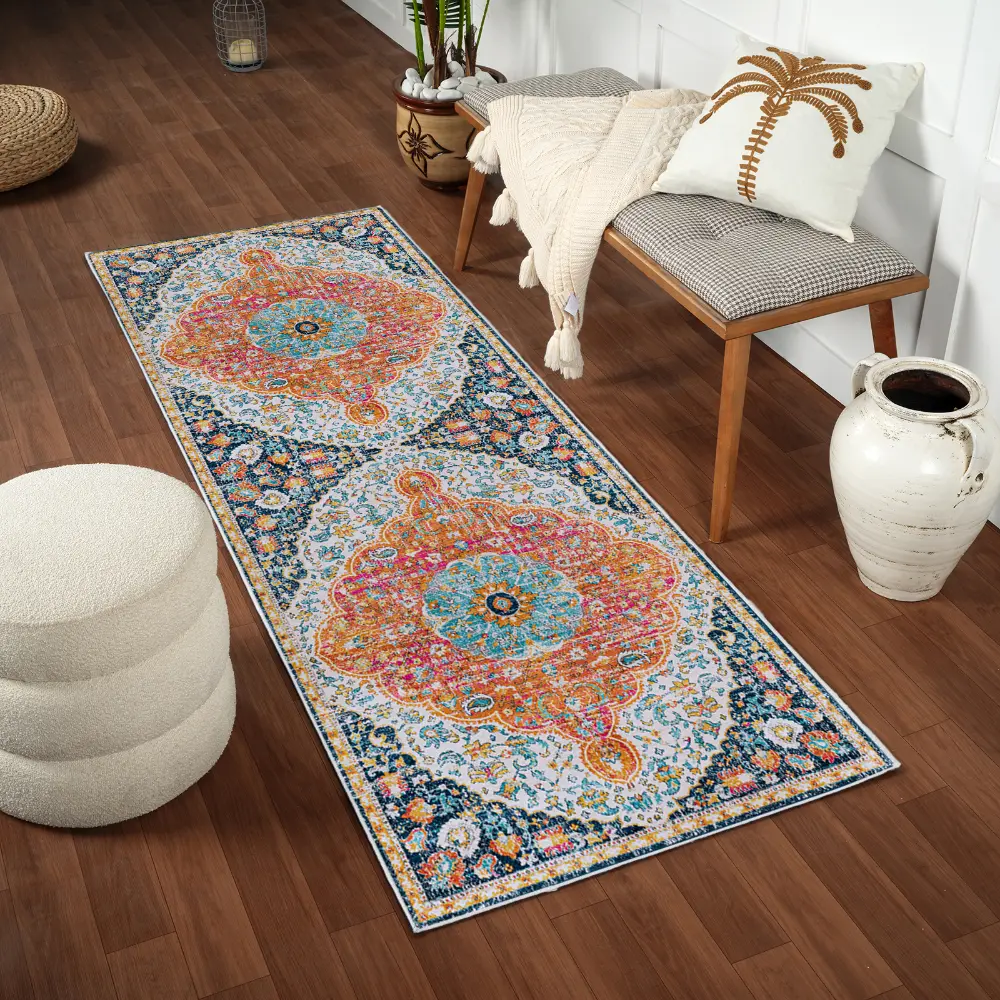 Wren Vintage Oriental Boho Bright Orange Rug - Image 2